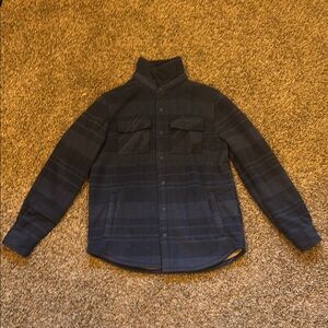 Men's Classic Blue Plaid Shirt Jacket with Sherpa